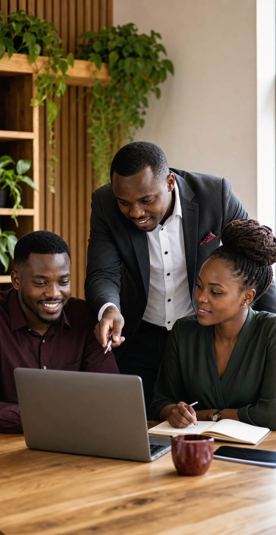 Kisaka professionals learning together around a laptop