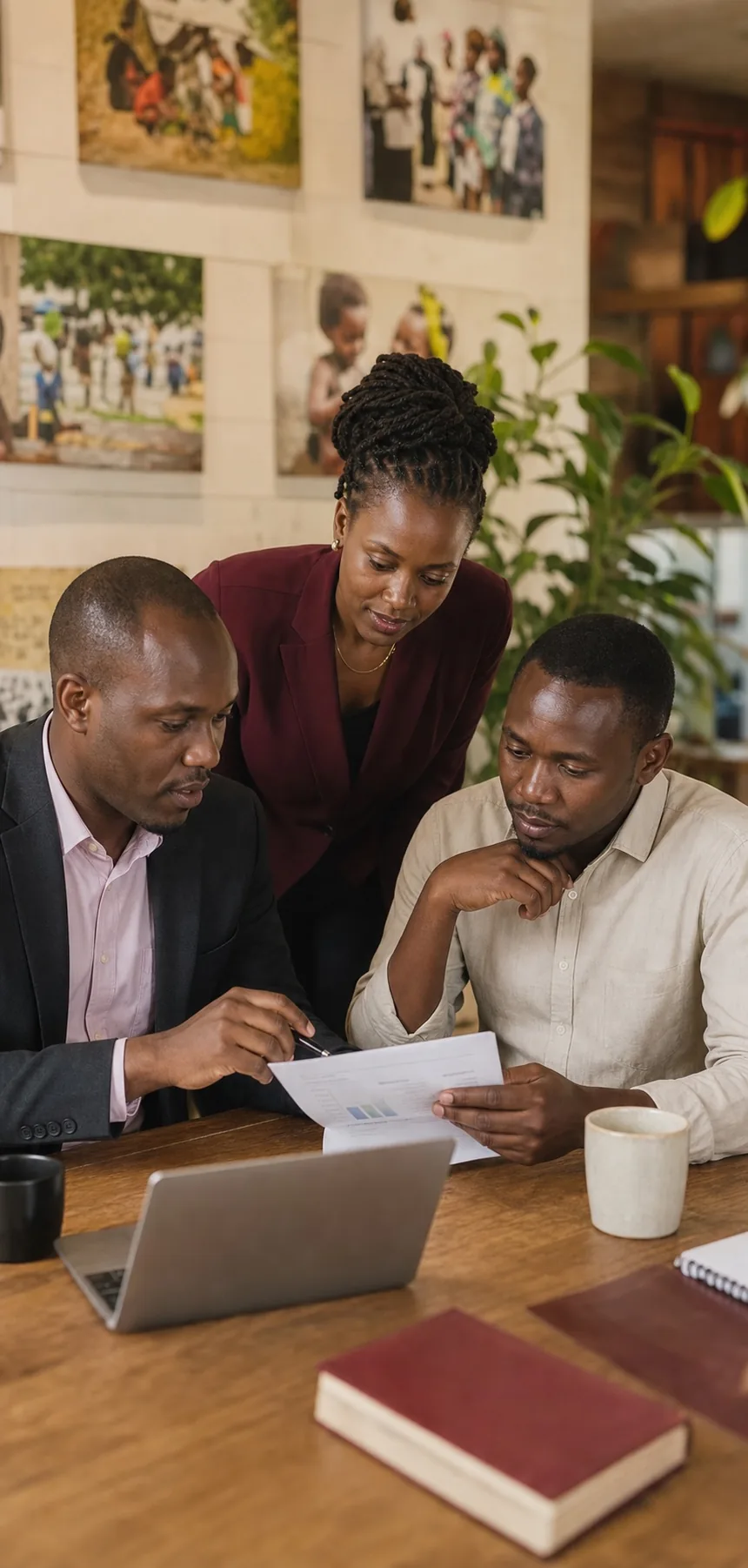 Financial advisers collaborating with a local nonprofit team